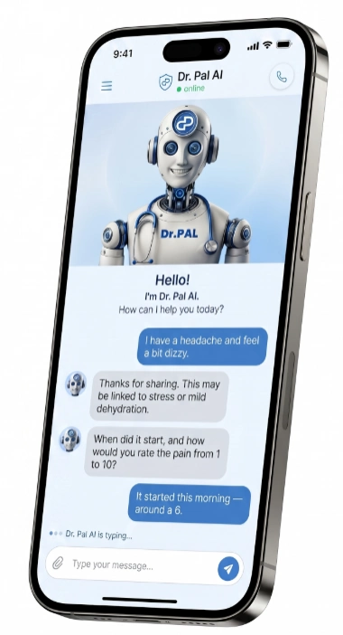 DrPal app on iPhone showing AI health chat